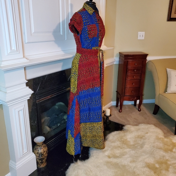 GORGEOUS AFRICAN PRINT COTTON MAXI SHIRTDRESS - Picture 4 of 9